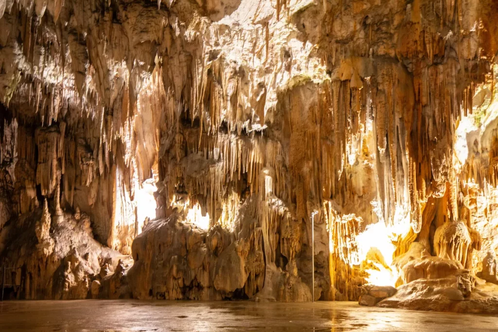 Huge stalactite-lined halls of Postojna Cave